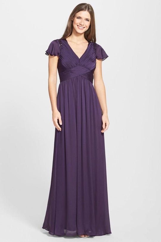 Adrianna Papell - Flutter Sleeve A-Line Chiffon Dress 81898442 in Purple