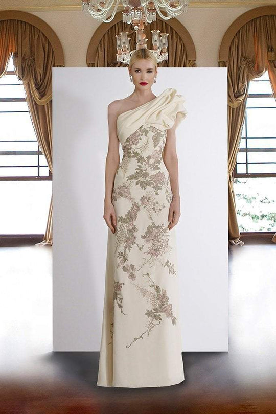 Janique - 3804 Lace Beaded Asymmetrical Gown In White