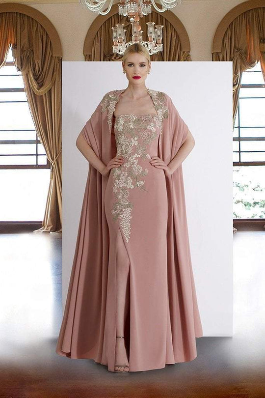 Janique - 3805 Strapless Floral Dress with Cape In Pink