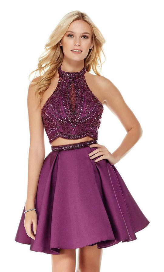 Bejeweled Two Piece Mikado A-line Dress in Purple