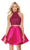 Two Piece Strappy Back Halter Cocktail Dress in Pink