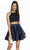 Alyce Paris - 3825 Two-Piece Beaded Lace Top Satin Cocktail Dress In Blue