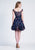 Dave & Johnny - 3835W Embroidered Illusion Off Shoulder Cocktail Dress In Blue and Print