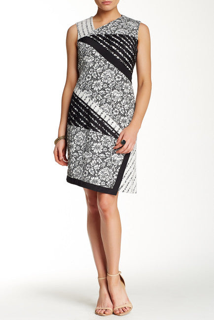 Ivy & Blu by Maggy Boutique - S3513M Lace Embellished Asymmetric Dress in Black and White