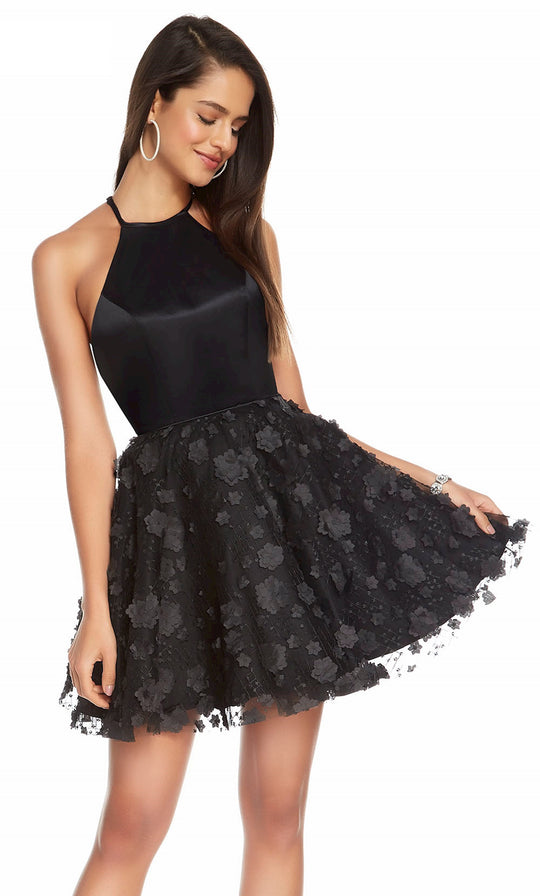 Alyce Paris - 3860 Halter Floral A-Line Cocktail Dress In Black