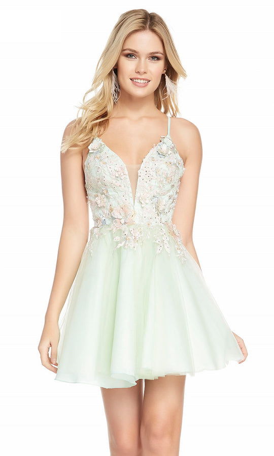 Alyce Paris - 3862 Floral Lace Plunging V-Neck A-Line Dress In Green