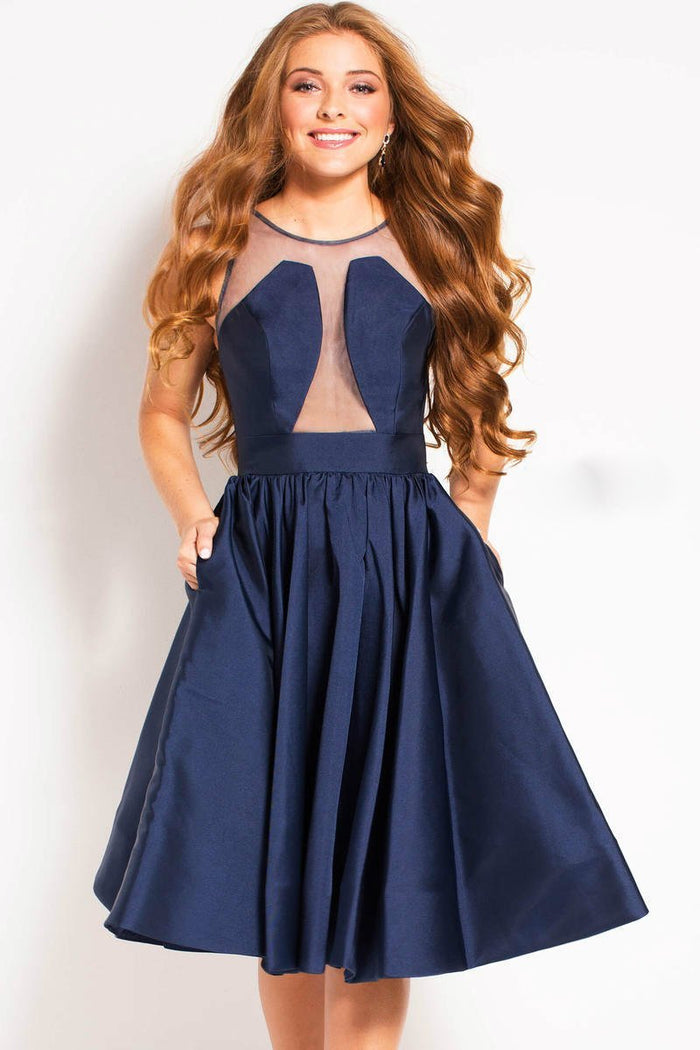 386 Sheer Bodice Fit and Flare Homecoming Dress