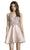 Alyce Paris - 3886 Floral Plunging Illusion Neck A-Line Cocktail Dress In Pink and Floral