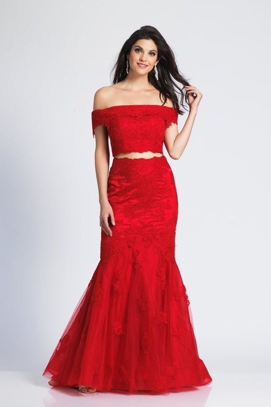 Dave & Johnny - 3887 Two Piece Off-Shoulder Mermaid Dress In Red
