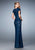 La Femme Embroidered V Neck Lace Sheath Evening Dress 23071 In Blue 