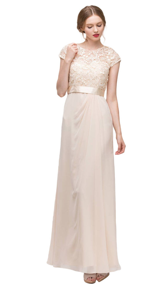 Eureka Fashion - 3909 Mother Of The Bride Lace/Chiffon Dress in Neutral