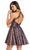 Alyce Paris - 3913 Deep Halter V-Neck Jacquard A-Line Dress In Blue and Red