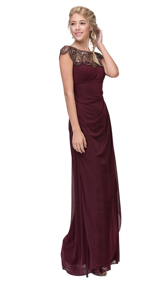 Eureka Fashion - Teardrop Beaded Illusion Bateau Sheath Evening Gown