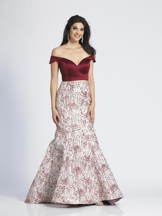 Dave & Johnny - 3929 Two Piece Off-Shoulder Embellished Mermaid Dress in Red