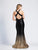 Dave & Johnny - 3936 Ombre Sequined Halter Trumpet Dress In Black and Gold