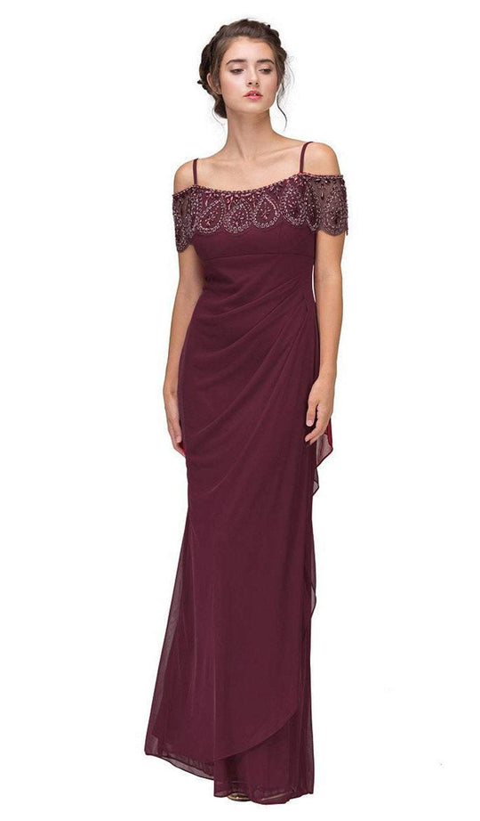 Eureka Fashion - 3937 Beaded Off-Shoulder Chiffon Sheath Dress in Red
