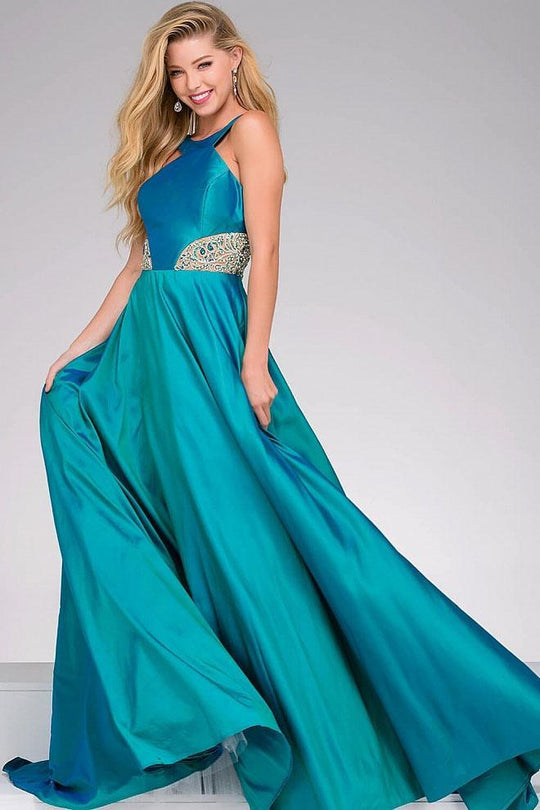 39477 Bead Embellished Halter A-line Dress