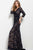 39503 Quarter Sleeve Ruched Lace Gown