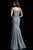 Jovani - 63952 Off-Shoulder Glitter Jersey High Low Trumpet Dress in Gray