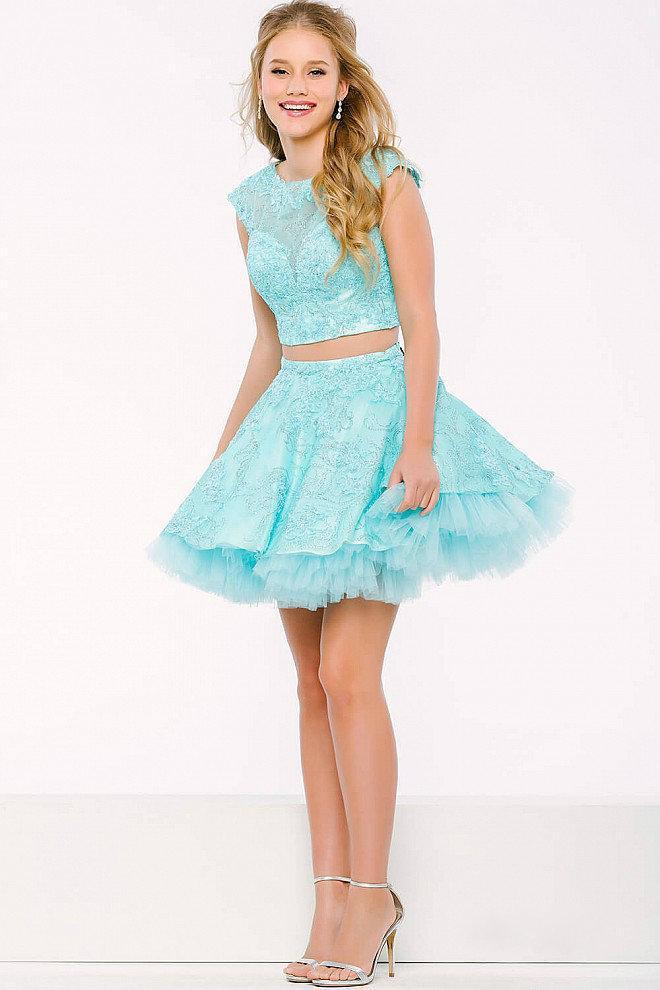 Lace Jewel Illusion Tulle A-Line Cocktail Dress 39522