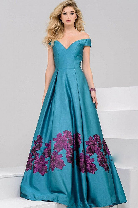 Off Shoulder Long Dress with Floral Print 39544