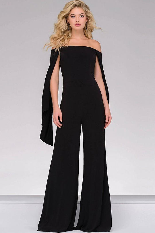 Jovani - 39598 Off the Shoulder Jersey Jumpsuit in Black