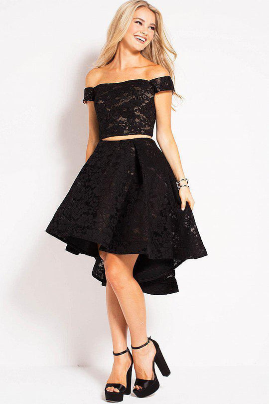 39618 Two Piece Lace Off-Shoulder High Low A-line Dress