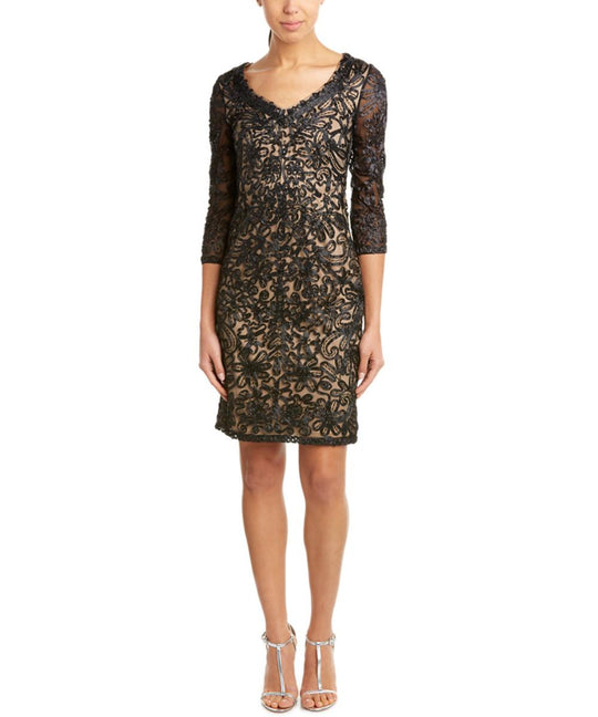 Sue Wong - Ribbon Ornate Mesh Dress N5364 in Black