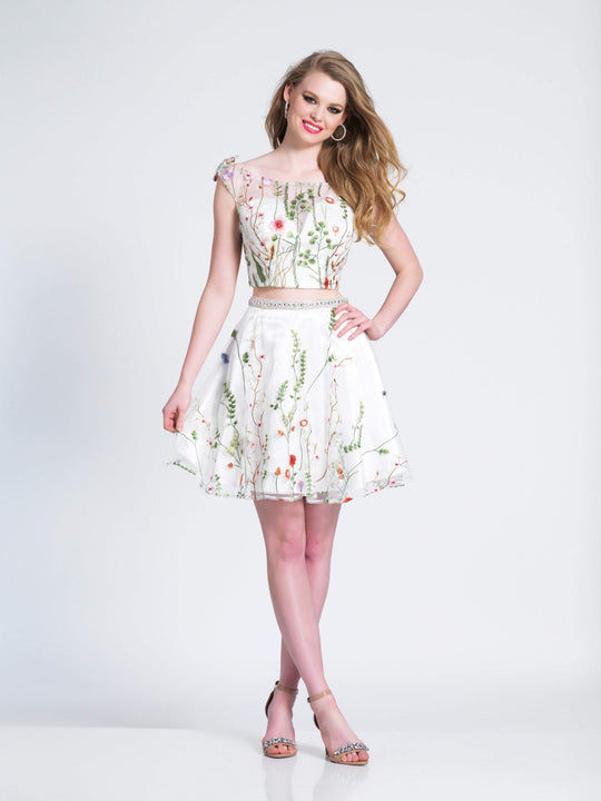 Dave & Johnny - 3982 Two Piece Embroidered A-line Dress In White