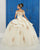 LA Glitter - 24048 Applique Off-Shoulder Glitter Tulle Ballgown In White and Brown