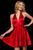 Sherri Hill - 53080 Plunging Halter V-neck Short Satin A-line Dress In Red
