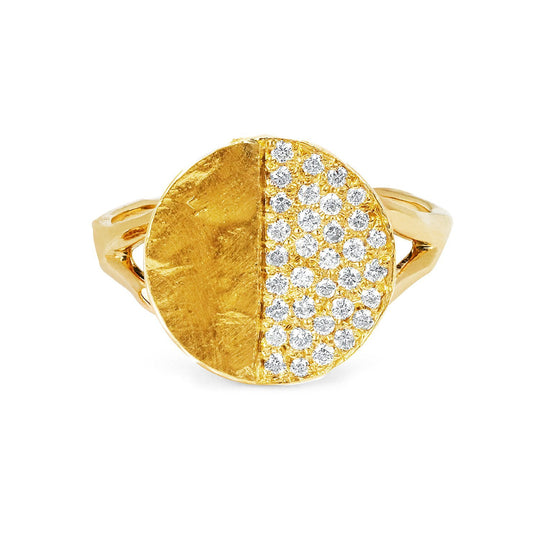 18k Third Quarter Moon Phase Coin Ring