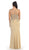 Dancing Queen Sheer Cap Sleeves Gold Tone Lace Applique Gown - 1 Pc. Nude in size Medium Available