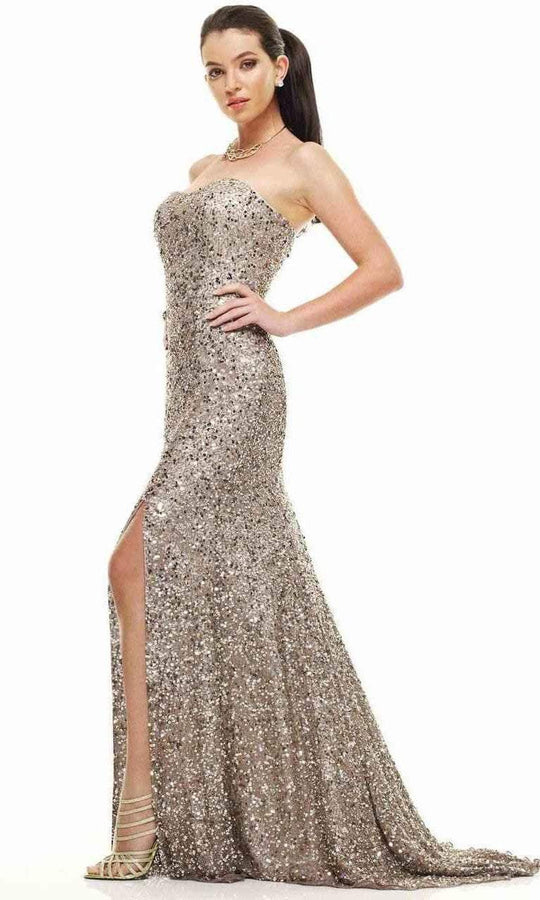 BG Haute - E01015 Strapless Sweetheart Sheath Dress in Neutral