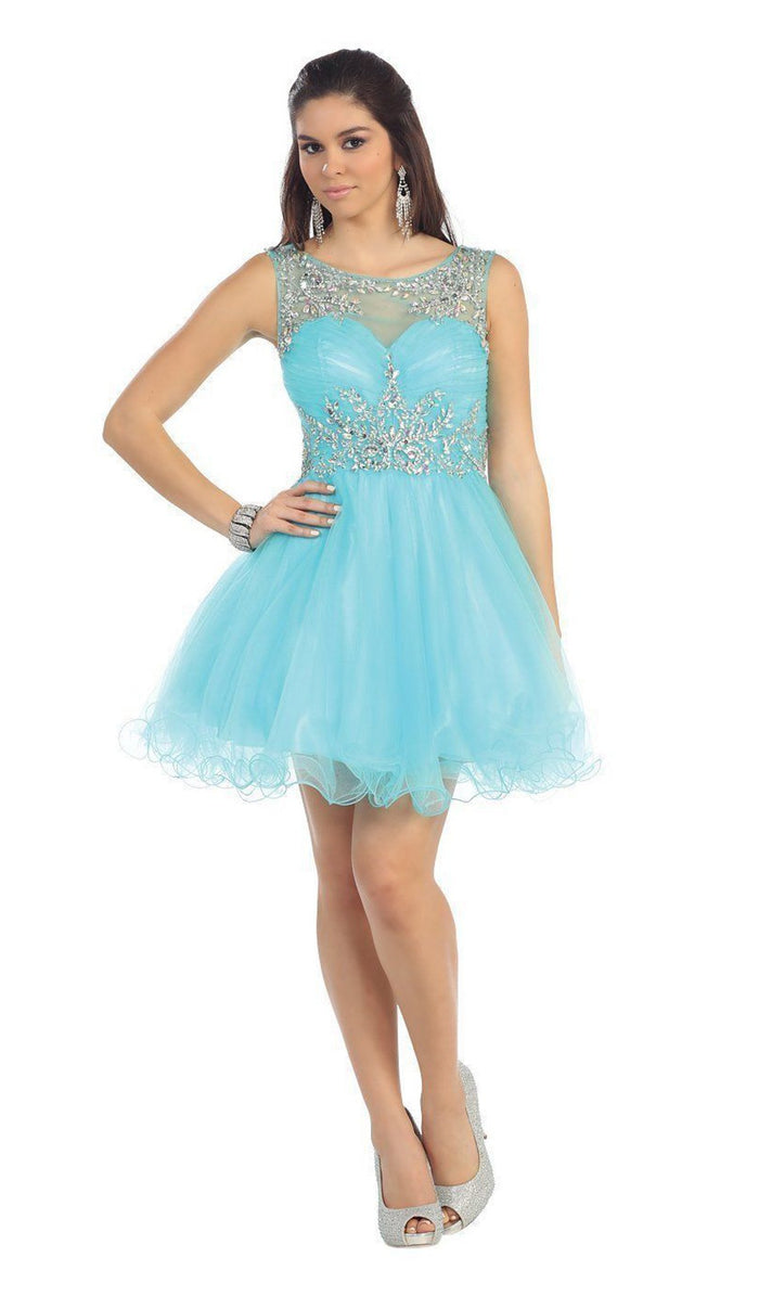 Stunning Beaded Illusion Neck Cocktail Dress