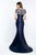 Blush - S2012 Short Sleeves Beaded Mermaid Gown In Blue