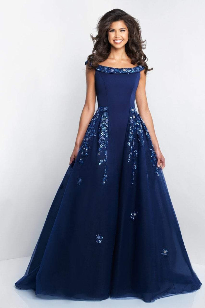 Blush - 5678 Beaded Off Shoulder Ballgown In Blue