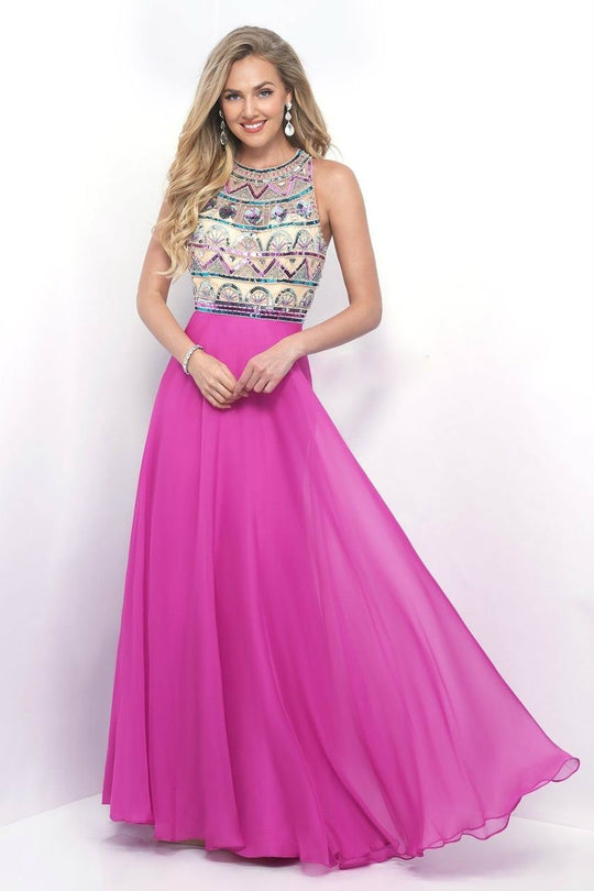 Blush - Polychromatic High Illusion A-Line Gown 11349 in Pink and Multi-Color