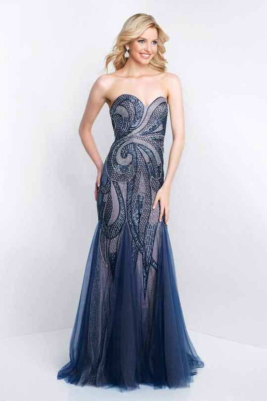 Blush - C1004 Swirl Beaded Sweetheart Mermaid Dress In Blue and Neutral