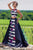 Blush - Two-Piece Printed Jewel Neck Mikado Ball Gown 5612 In Black and Multi-Color