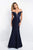 Blush - C1058 Plunging Off-Shoulder Mermaid Dress with Bow Accents In Blue