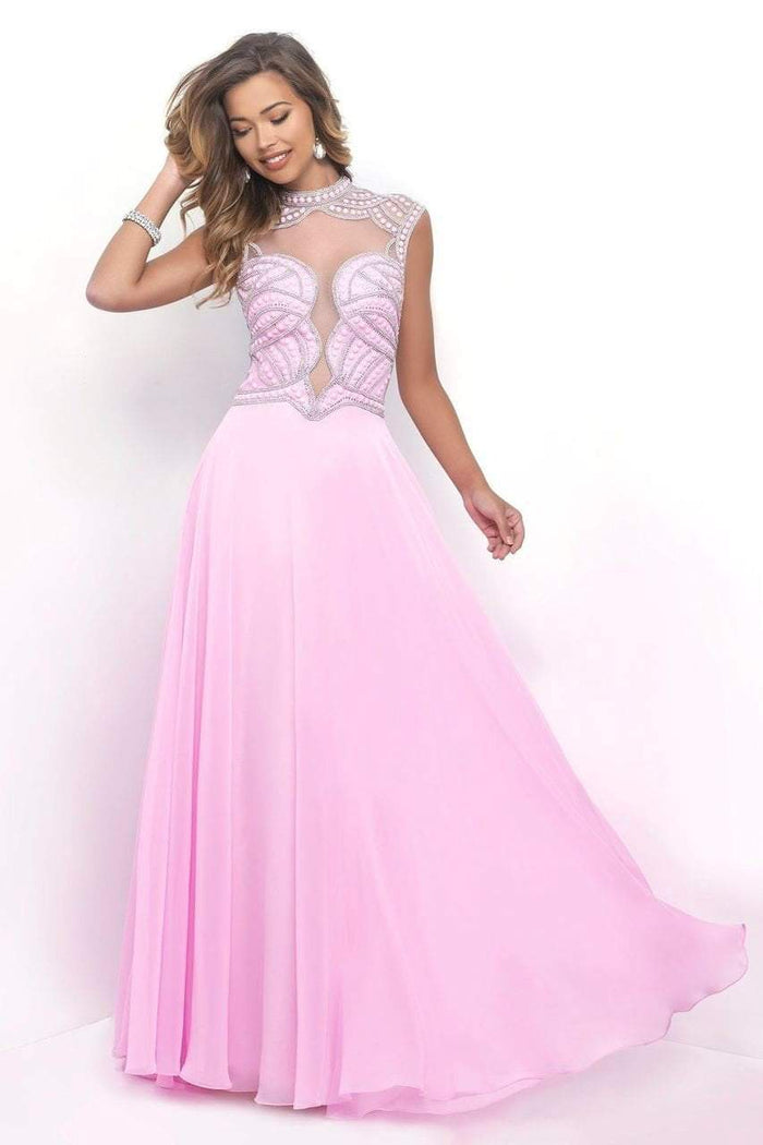 Blush - Flowing High Plunging Chiffon A-Line Gown  11348 in Pink