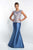 Blush - S2002 Shawl Cap Sleeved Bejeweled Mermaid Gown In Blue and Neutral