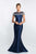 Blush - S2008 Short Sleeve Beaded Mikado Sheath Gown In Blue