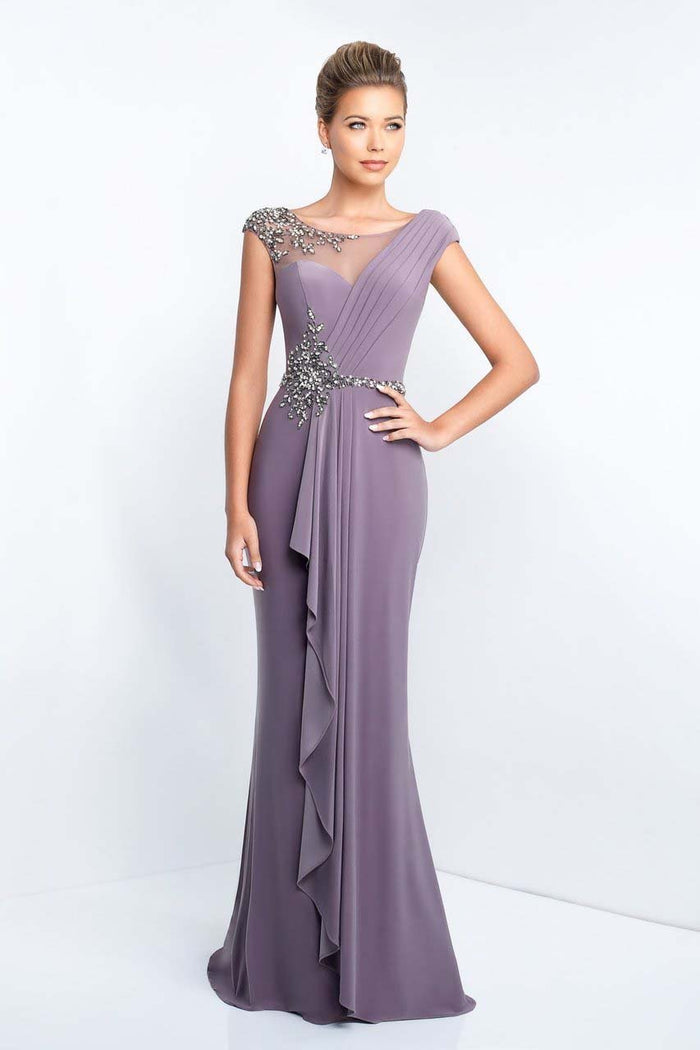 Blush - S2026 Faux One Shoulder Neckline Sheath Gown In Gray and Purple