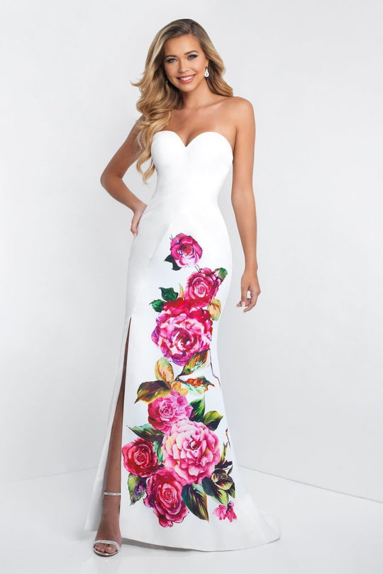 Blush - C1038 Floral Printed Strapless Sweetheart Dress In White and Pink