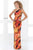 Blush - Asymmetrical Animal Print Sheath Gown 9379 in Orange and Multi-Color
