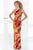 Blush - Asymmetrical Animal Print Sheath Gown 9379 in Orange and Multi-Color