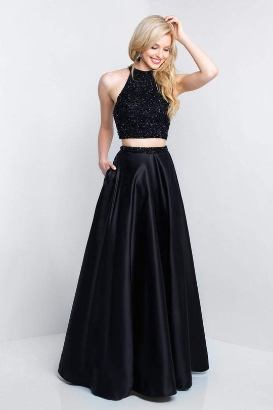 Blush - 5651 Embellished High Halter A-line Dress In Black