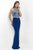Blush - Embellished High Neck Jersey Sheath Gown 11072 in Blue